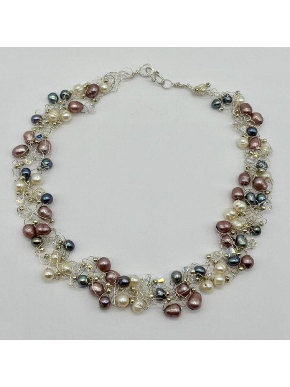 Artisan-Made Collar and Bracelet Set .999 Fine Silver Freshwater Pearls Crystals - Picture 5 of 15